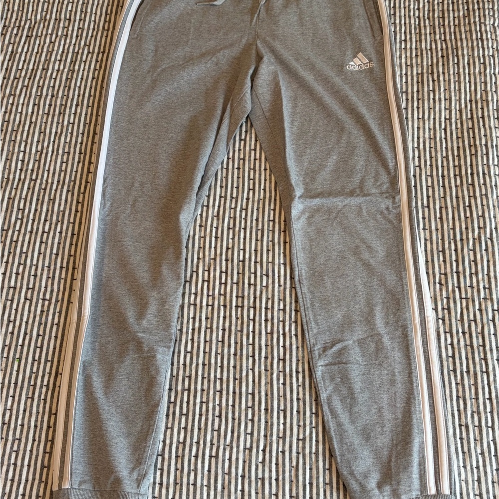 Adidas Women's Gray Joggers with White Stripes
